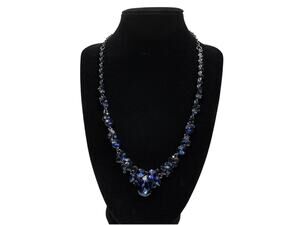 Elegant Blue Glass Faceted Crystal Beaded Statement Necklace Fashion Jewelry 20"